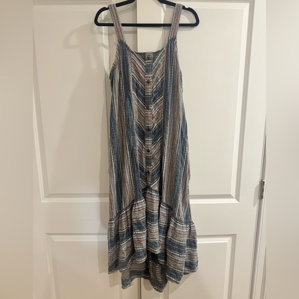 Caslon High Low Striped Dress in Blue and Gray
